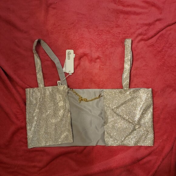 Solid Rhinestone Blinged Out Short Tank Top with chain closure Size Large - - Picture 2 of 2